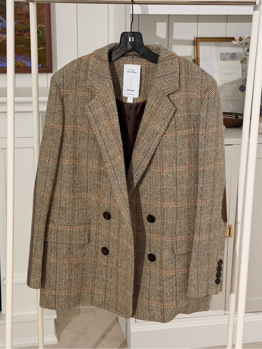 100% Wool Herringbone Wool Blend Double-Breasted Blazer